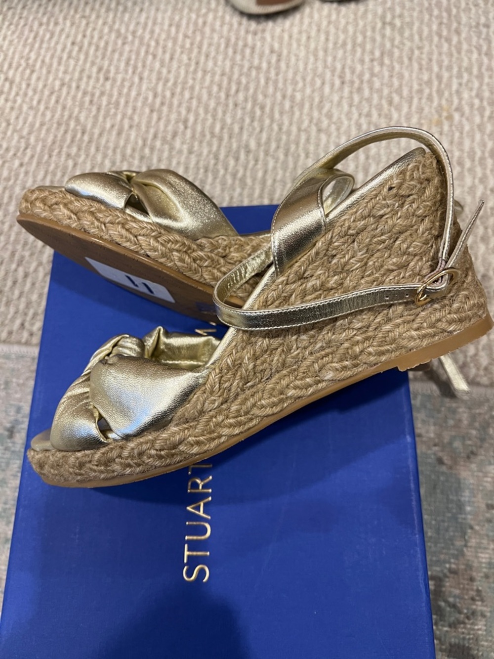 Stuart Weitzman Metallic Gold Knotted Ankle-Strap Heels - Picture 5 of 5